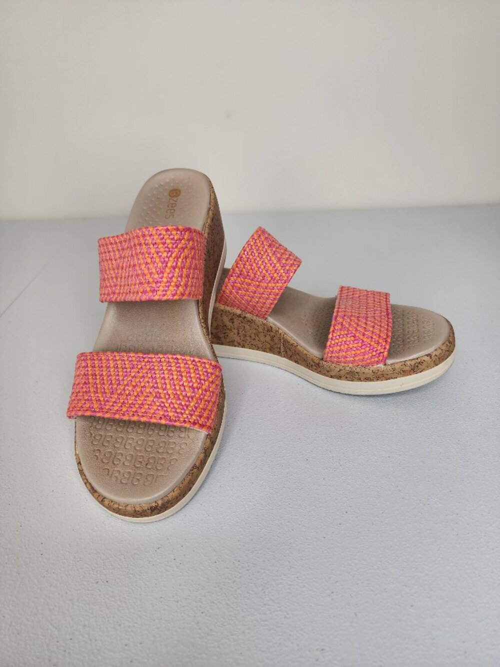 Lifestride BZees Resort Washable Slip On Wedge Sandals Pink/Orange 8-1/2 Medium